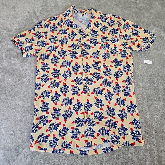 Hybrid Apparel Other - Pabst Blue Ribbon Shirt Mens Small Multicolor Shirt Short‎ Sleeve Button Up